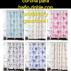 Cortina De Baño Estampada + Protector Y Ganchos